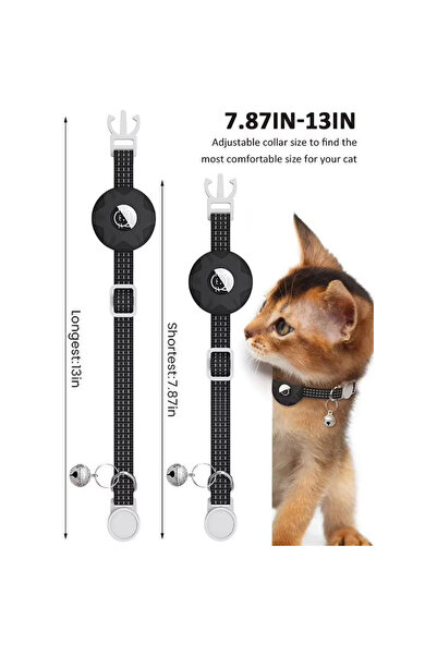 REDz Accessories Cat Collar with Case for Airtag, Reflective, Integrated Bell, Textile, Black