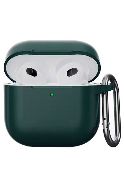 REDz Accessories Shockproof Case For Airpods 4, Carabiner Hook, Silicone, Dark Green