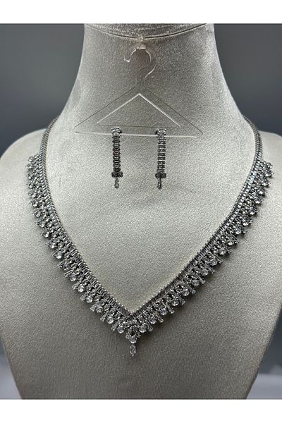 HADRA ACCESSORİES High Quality Zircon Stone Waterway Evening Dress Necklace Earring Set Bridal Jewelry Set Engagement Set Wedding Set