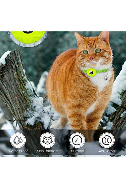 REDz Accessories Cat Collar with Case for Airtag, Reflective, Integrated Bell, Textile, Dark Green