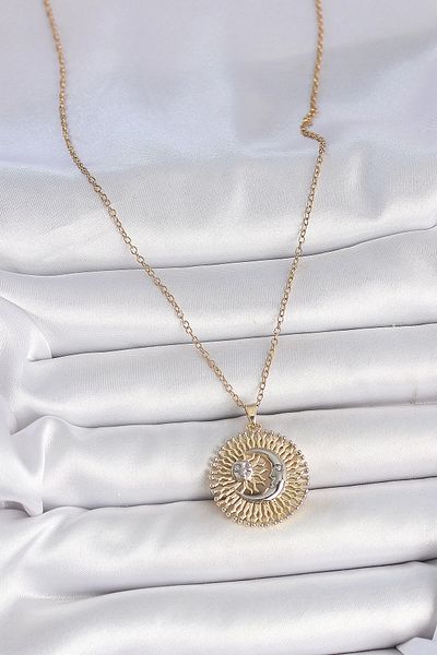 Clariss 316L Steel Gold Color Mix Color Moon Sun Model Women's Necklace