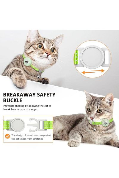 REDz Accessories Cat Collar with Airtag Case, Reflective, Integrated Bell, Textile, Light Green