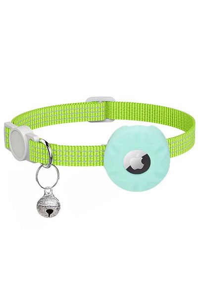 REDz Accessories Cat Collar with Airtag Case, Reflective, Integrated Bell, Textile, Light Green