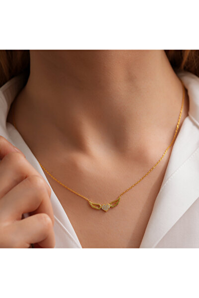 Akar Jewellery Melek Kanatlı Altın Kaplama Kalp Kolye