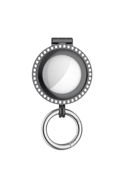 REDz Accessories Rhinestone Case for Airtag, Carabiner, Stainless-steel, Black