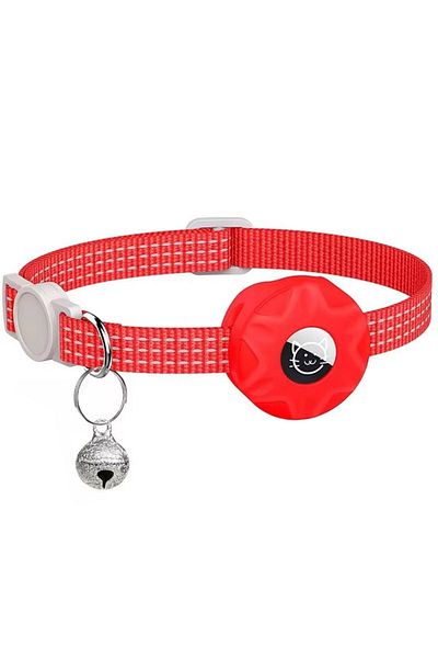 REDz Accessories Cat Collar with Case for Airtag, Reflective, Integrated Bell, Textile, Red