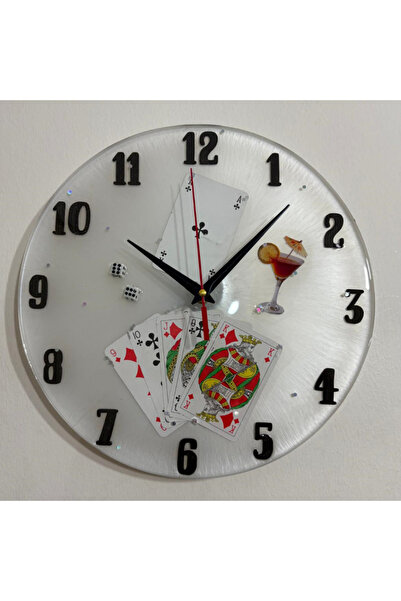 Pelince PELINCE - ساعة حائط إيبوكسي بطابع أوراق اللعب والبوكر والنرد وأوراق ا...