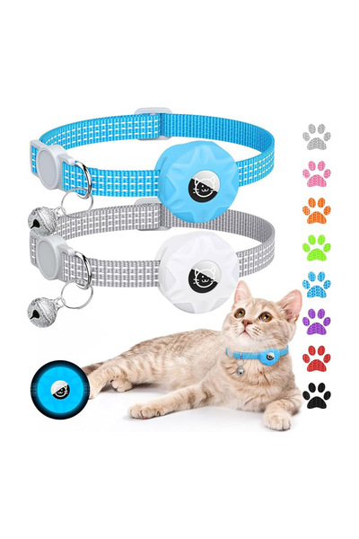 REDz Accessories Cat Collar with Case for Airtag, Reflective, Integrated Bell, Textile, Gray