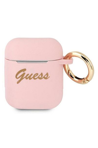REDz Accessories Guess Protective Case For Apple Airpods 1/2, Gua2sssi, Silicone Vintage Script Collection, Pink