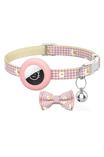 REDz Accessories Bow Collar and Bell, Anti-Lost, Small Animals, Airtag Holder, Textile, Pink