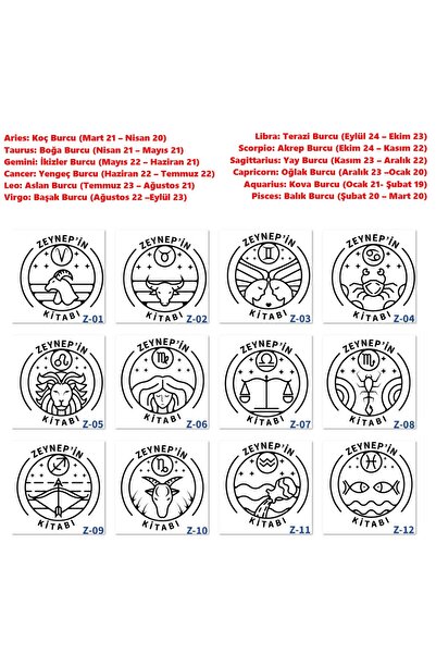 E-Hediyeci Custom Name Written Gift Stamp, Automatic Zodiac Stamp, Square Stamp Z1 Series