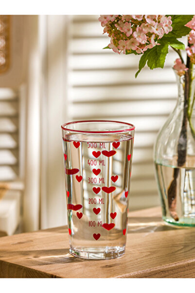 LC Waikiki LCW HOME Kirmizi Kalp Baskılı Cam Su Bardağı 500 ml