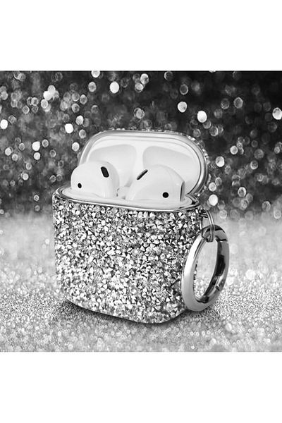 REDz Accessories Case For Apple Airpods 1/2, Full Protection, Carabiner, Silver