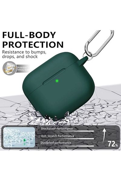 REDz Accessories Shockproof Case For Airpods 4, Carabiner Hook, Silicone, Dark Green