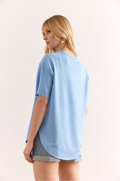 Olalook Tricou pentru femei Baby Blue Modal Button Soft Textured Six Oval TSH-19000771