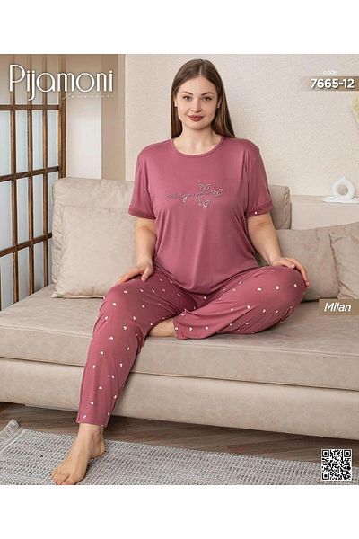 Pijamoni Γυναικείο σετ πιτζάμες Milan Plus Size Crew με κοντό μανίκι λεπτό 7665/12- 1 τεμάχιο