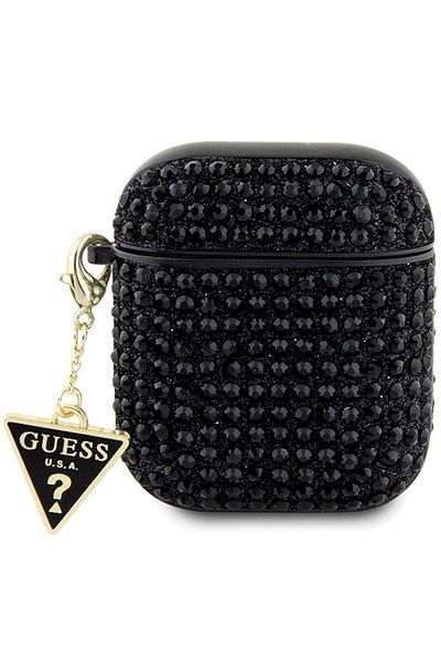 REDz Accessories Guess Protective Case for Apple AirPods 1/2, GUA2HDGTPK, Rhinestone Triangle Charm Collection, Black