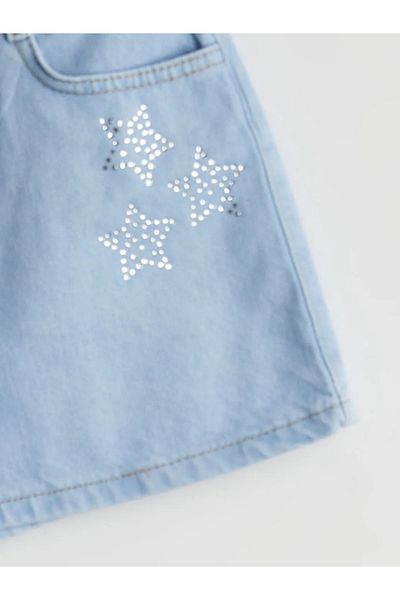 LC Waikiki Lcw Kids Blue Elastic Waist Stone Girls Jean Shorts