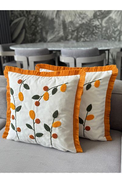Skhome Husă de pernă cu franjuri brodate cu flori 1 bucată 43x43cm(SPNC-13)