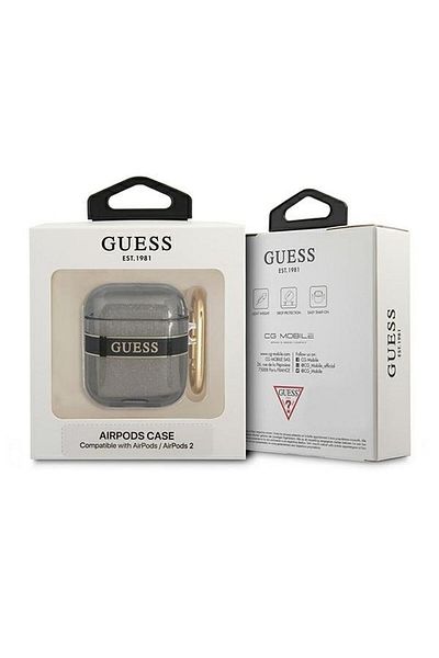 REDz Accessories Guess Protective Case for Apple AirPods 1/2, GUA2HHTSK, Strap Collection, Black