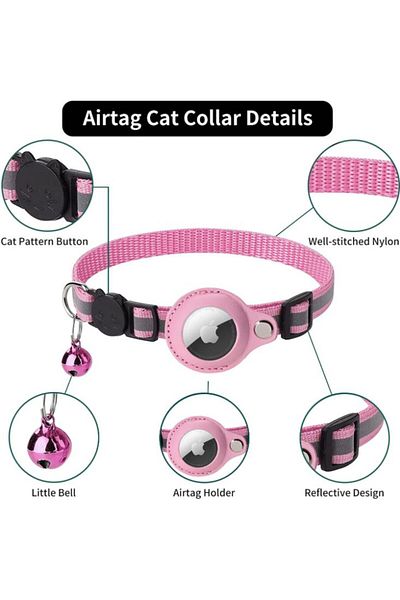 REDz Accessories Animal Collar For Airtag, Reflective, Bell, Textile, Pink