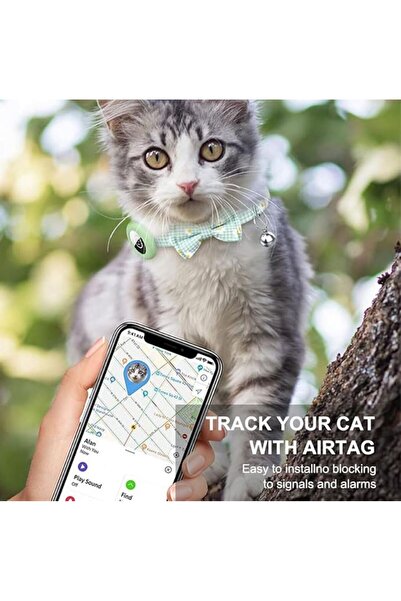 REDz Accessories Bow Collar and Bell, Anti-Lost, Small Animals, Airtag Holder, Textile, Green