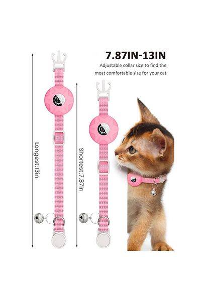 REDz Accessories Cat Collar with Case for Airtag, Reflective, Integrated Bell, Textile, Dark Pink