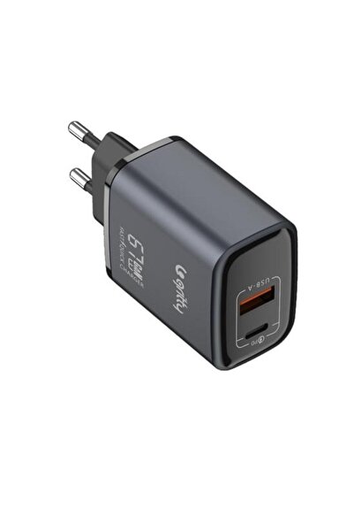 Gritty GAN 67W 2 Portlu USB-A Type-C PD Hızlı Şarj Adaptörü Siyah (GC-U67)
