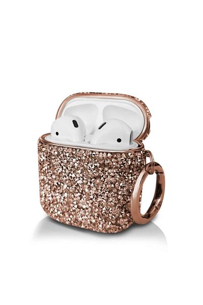 REDz Accessories Case For Apple Airpods 1/2, Full Protection, Carabiner, Rose-gold