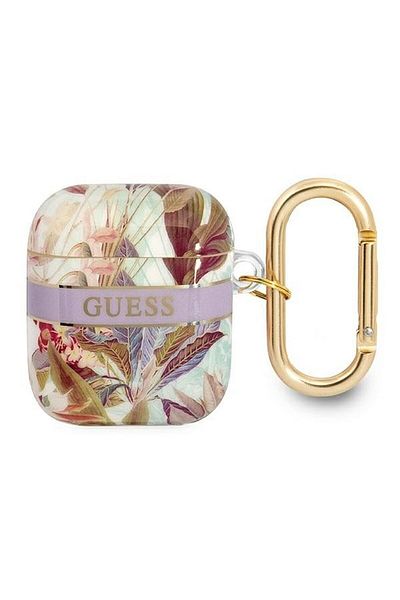 REDz Accessories Guess Protective Case For Apple Airpods 1/2, Gua2hhflu, Flower Strap Collection, Purple