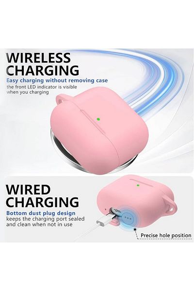 REDz Accessories Shockproof Case For Airpods 4, Carabiner Hook, Silicone, Pink