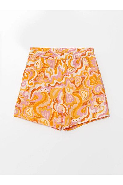 LC Waikiki Lcw Kids Orange Elastic Waist Tie Dye Patterned Girls Shorts