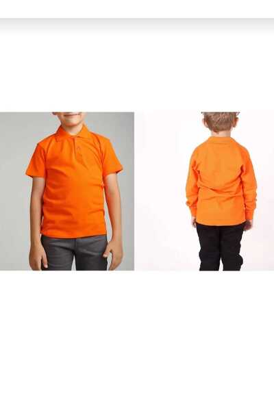 BAGİSTA BUTİK Children Girl-Boy Orange Long Sleeve + Short Sleeve % Cotton Da...
