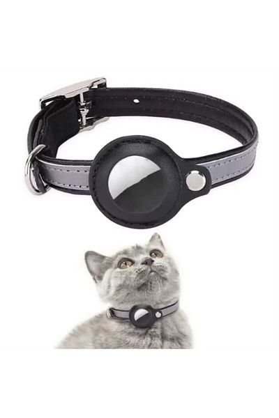 REDz Accessories Anti-Lost Collar, Small Animals, Airtag Holder, Reflective, Leather look, Black/Grey