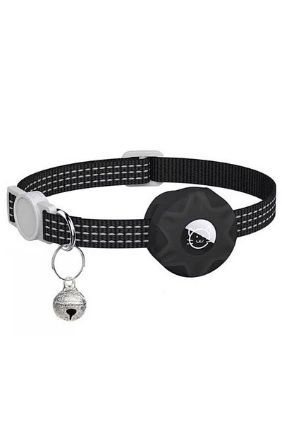 REDz Accessories Cat Collar With Case For Airtag, Reflective, Integrated Bell, Textile, Black
