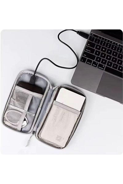 REDz Accessories Storage and Organization Case, 2 Pockets, Support Cord, Textile Material, Gray