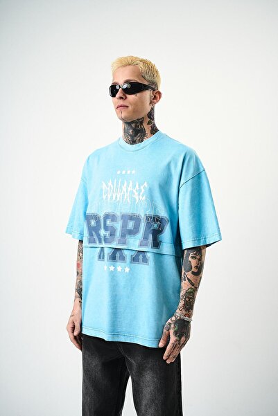 Respire Чоловіча футболка Respire з принтом, що можна прати, великого розміру, синя