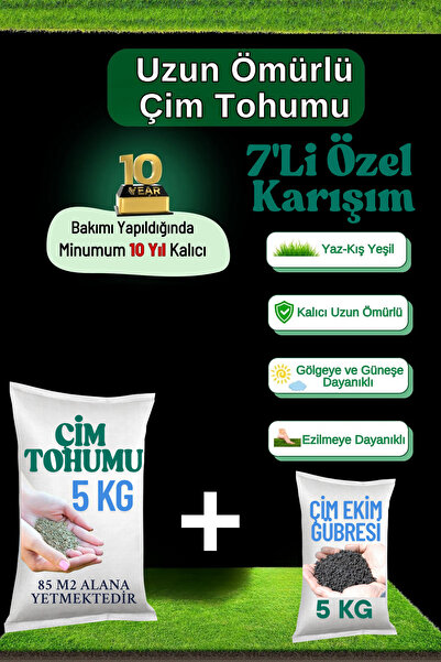 karaoğlan tarım Çim Ekim Paketi 7'li Karışım Uzun Ömürlü Basmaya Dayanıklı 4 ...