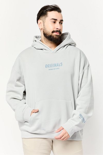 Originals by Brooklyn Cloth Men Hooded Embroidered Logo Long Sleeve Sweatshirts, Grey