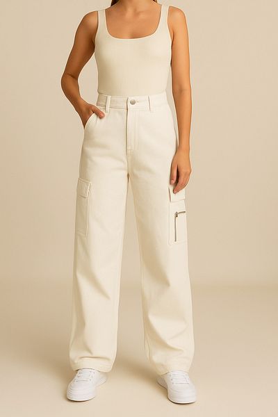 MIZUKI Women's High Waist Baggy Pants with Pockets - Oversize Relaxed Fit