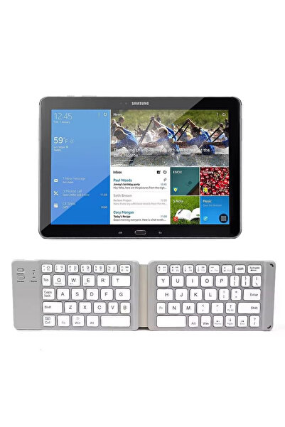 REDz Accessories Μίνι πληκτρολόγιο διπλής αναδίπλωσης, Bluetooth, χωρητικότητας 90mAh, λεπτό και πτυσσόμενο, μεταλλικό, λευκό