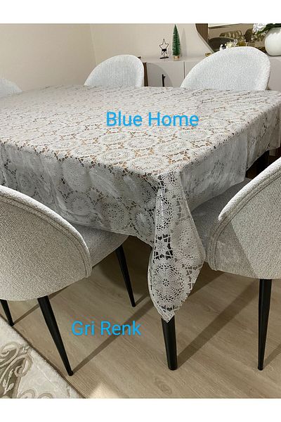 Blue Home Lace Look Wipeable Easy to Clean Non-Slip Liquid Proof Pvc Table Cloth - Gray