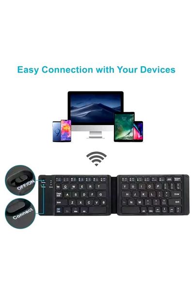 REDz Accessories Mini Duo-Fold Keyboard, Bluetooth, 90mAh Capacity, Slim and Foldable, Metal, Black