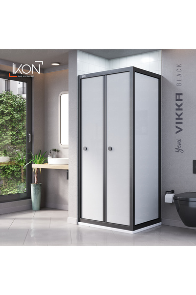 İkon store VİKKA | Siyah, Buzlu Cam, Katlanır, Sabit Panelli Duşakabin