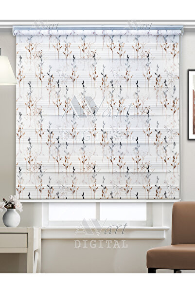 Avart Digital Kır Bitkileri Baskılı Zebra Perde - (kahverengi - Siyah) Dijital Baskılı Zebra Perde