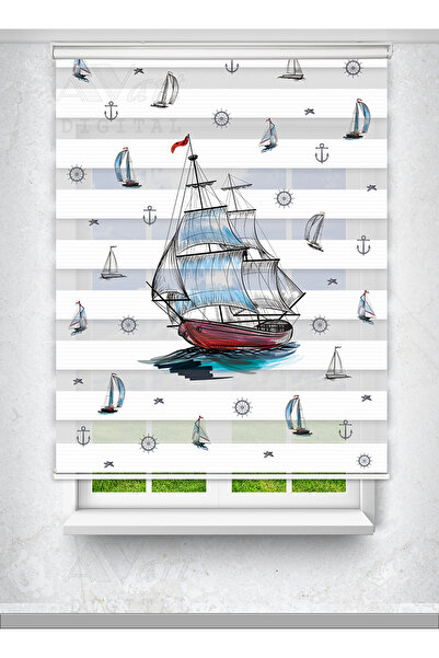 Avart Digital Yelkenli - Tekne - Gemi Baskılı Çocuk Odası Perdesi - Baskılı Z...
