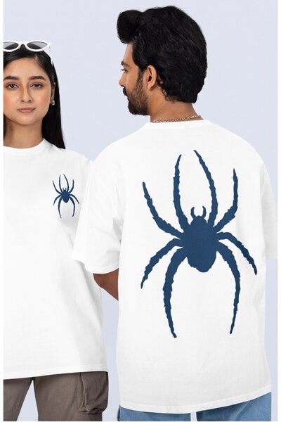 Fuddy Moda Unisex plava majica sa paukom na leđima Štampano, Oversize kroj ma...