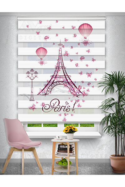 Avart Digital Eiffel Kelebek Baskılı Perde - Baskılı Zebra Perde