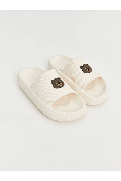 LC Waikiki LCW STEPS White Teddy Bear Printed Women's Slippers