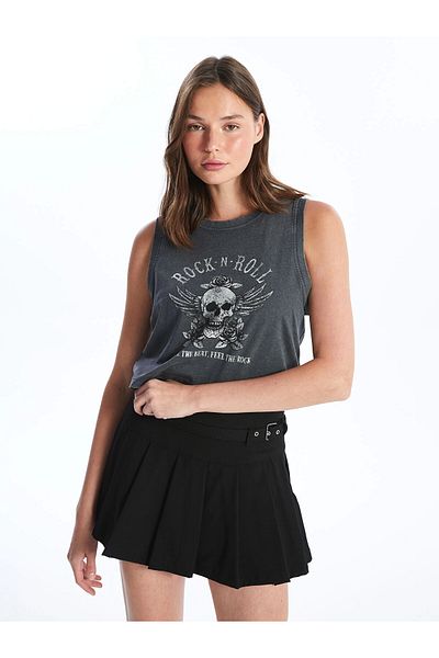 LC Waikiki XSIDE ANTHRACITE Γυναικείο Crop με στάμπα με λαιμόκοψη
